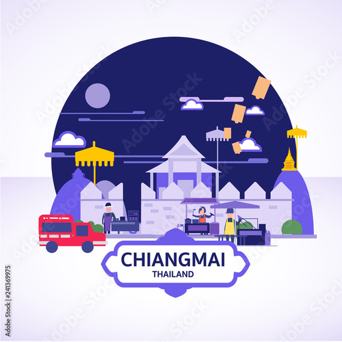 Chiangmai ladscape icon concept. chiangmai street food - vector