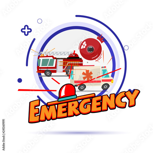 Emergency symbol concept. Fire car  ambulance with siren light - vector