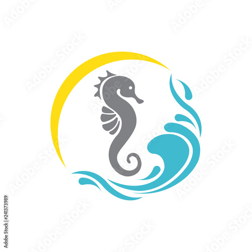  Wave  sun and sea horse drawing