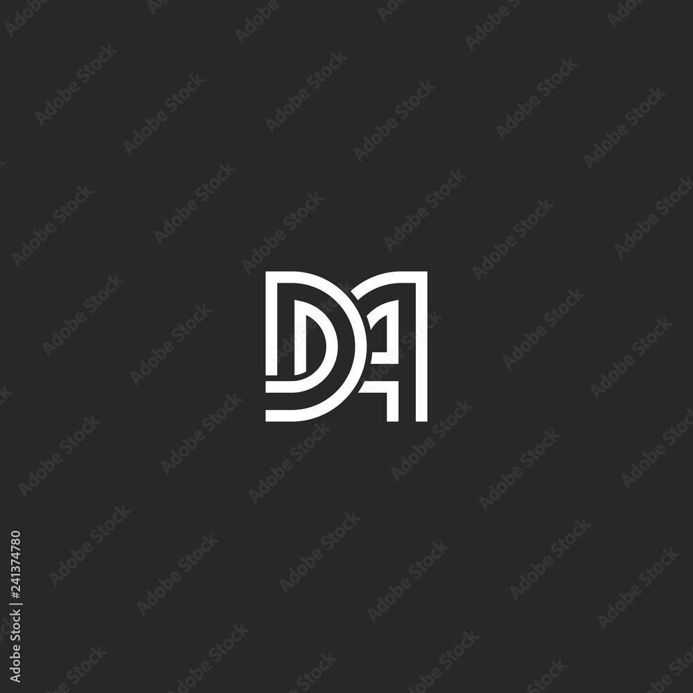 Two letters monogram logo DA or AD initials combination original typography design, D and A linked wedding emblem Two letters monogram logo DA or AD initials combination original typography design, D and A linked wedding emblem