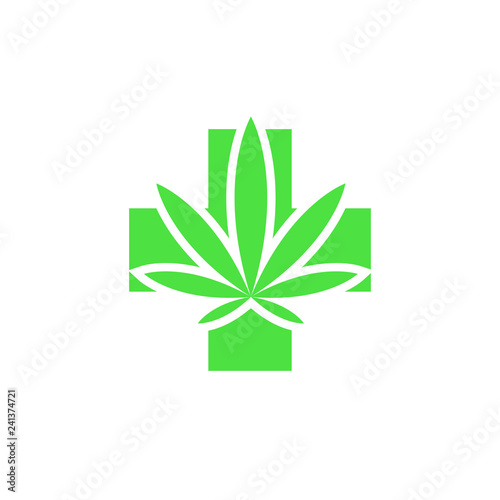 Medical marijuana leaf and cross logo green medical cannabis icon