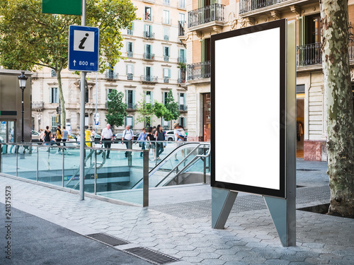 Canvas Print Mock up Banner stand Metro entrance Media outdoor Information Sign with people w