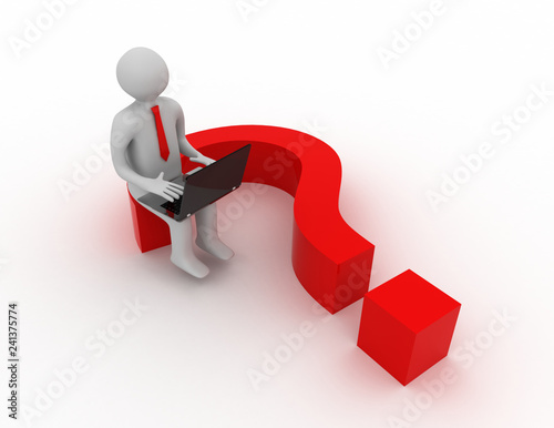 3d man sits on the question mark photo