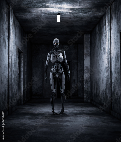 Robot in haunted house,3d illustration © Joelee Creative