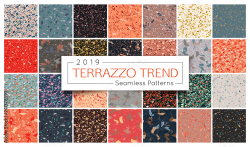 Terrazzo seamless pattern collection. Set of Italian marble surface vector illustration