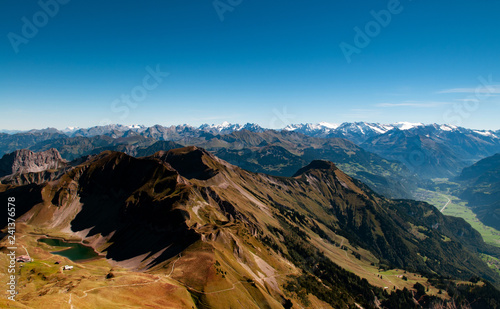 Lake Eisee and Hoch Gumme Swiss Alps view from Brienzer Rothorn, Entlebuch, Switzerland photo