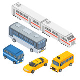 Set Public Transportation Isometric Vector Illustration