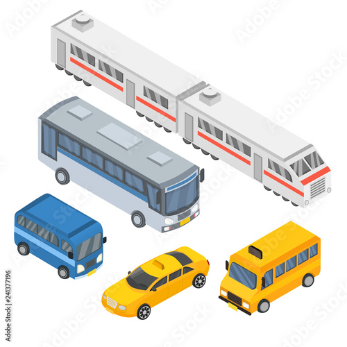 Set Public Transportation Isometric Vector Illustration