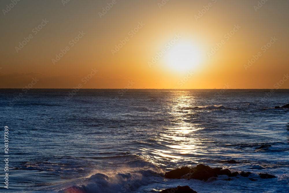 Beautiful sunrise over the ocean. South Korea at the sunrise of the East Sea sea.