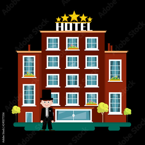 Fototapeta Naklejka Na Ścianę i Meble -  Night Hotel Building Vector Illustration