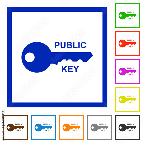 Public key flat framed icons