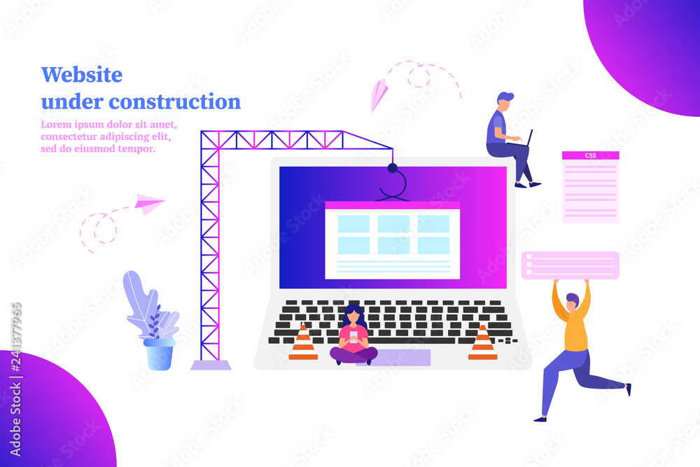 Website under construction, group of people working on website, vector illustration for web, ui, landing page, flyer, poster, banner. Website under construction, group of people working on website, vector illustration for web, ui, landing page, flyer, poster, banner.
