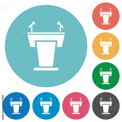 Conference podium with microphones flat round icons