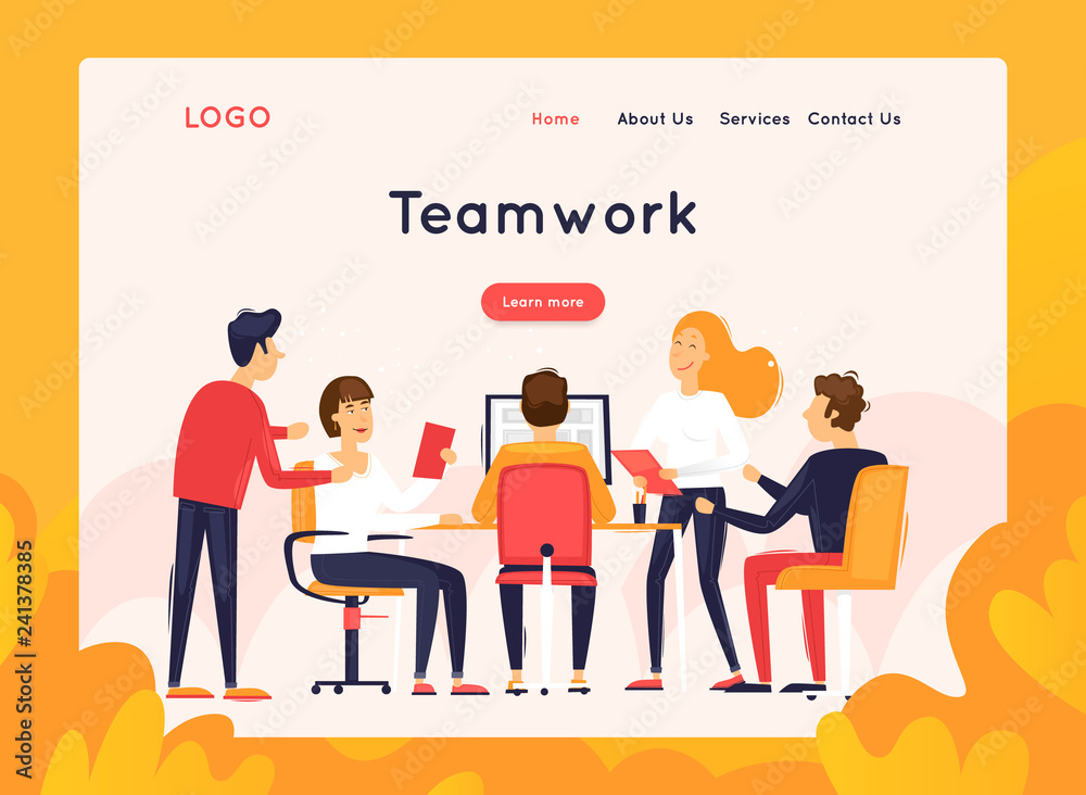 Landing page. Website Template. Teamwork, about us. Business workflow management. Office life, business, programmer. Data analysis. Brainstorming, meeting. Flat design vector illustration Landing page. Website Template. Teamwork, about us. Business workflow management. Office life, business, programmer. Data analysis. Brainstorming, meeting. Flat design vector illustration