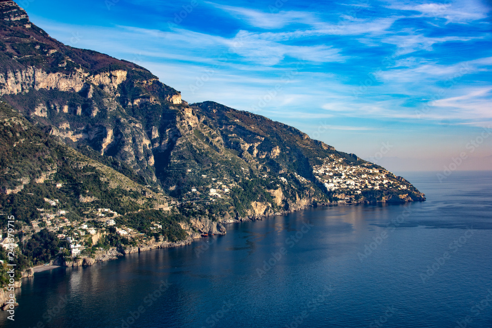 Landscape Positano bay, from Amalfi Coast Italy