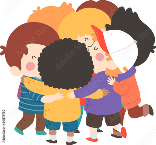 Kids Boys Group Hug Illustration