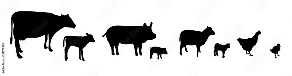 Vector farm animals silhouettes isolated on white background Stock ...