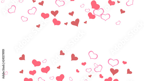 The idea of wallpaper design, textiles, packaging, printing, holiday invitation for wedding. Red on White fond Vector. Red hearts of confetti are flying. Happy background.