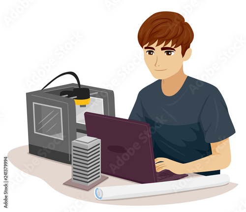 Teen Boy Civil Engineer Print 3D Illustration