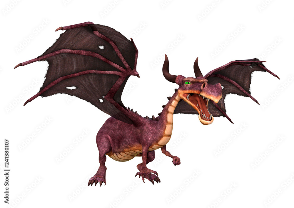 Fototapeta premium 3D Rendering Fairy Tale Dragon on White