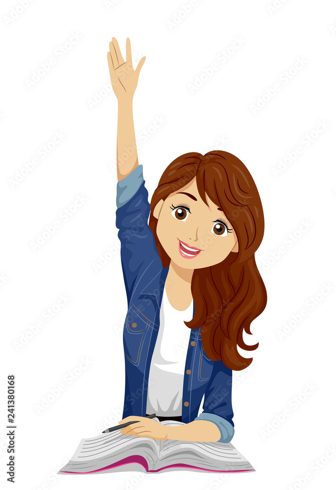 cartoon girl raising hand