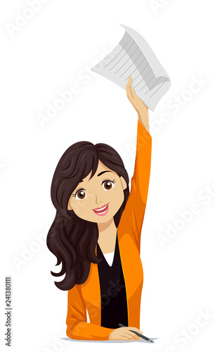 Teen Girl Finish Exam Illus...