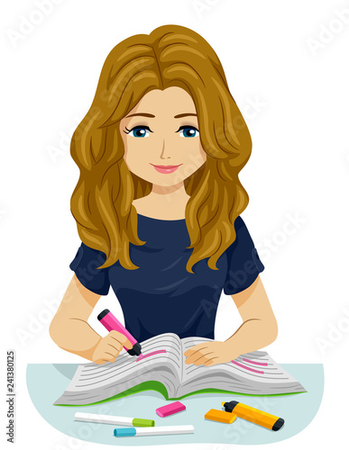 Teen Girl Highlight Textbook Illustration