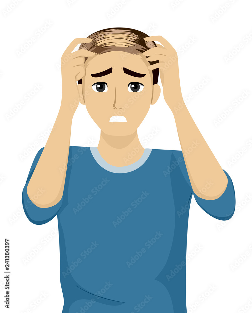 Fototapeta premium Teen Guy Alopecia Hair Loss Panic Illustration