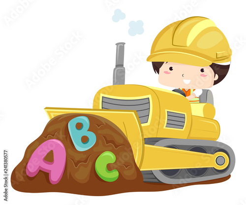 Kid Boy Bulldozer Illustration