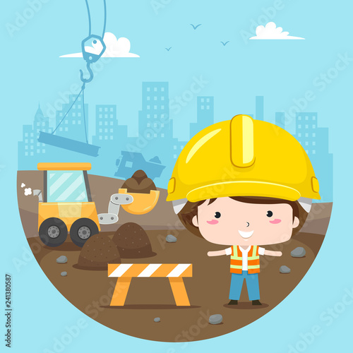 Kid Boy Construction Site Illustration
