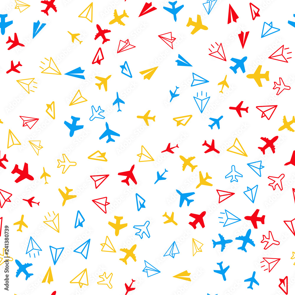 Plane, aircraft travel concept. Seamless vector EPS 10 pattern