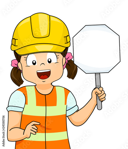 Kid Girl Hard Hat Sign Illu...