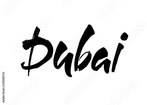 Dubai. Brush Lettering of UAE Dubai city. Modern brush calligraphy. Isolated on white background. Vector