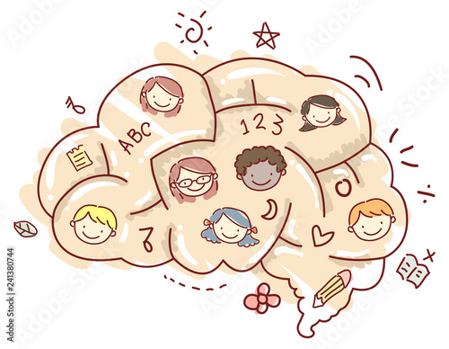 Stickman Kids Brain Maze Faces Illustration