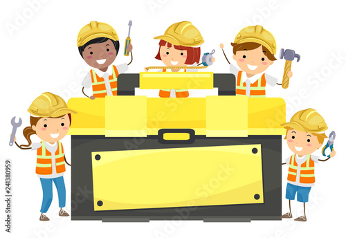 Stickman Kids Tool Box Hold Tools Illustration