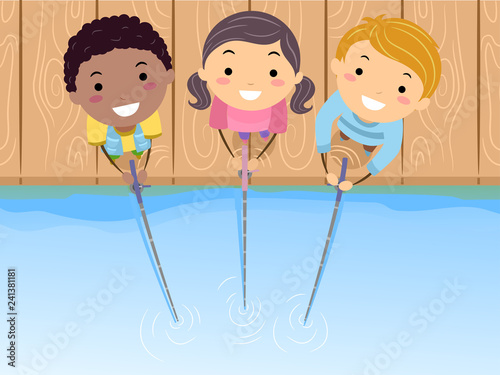 Stickman Kids Fishing Top View Illustration