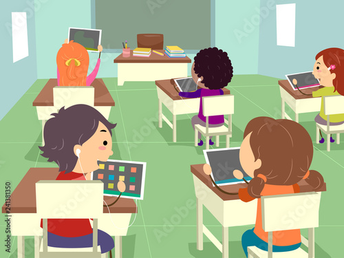 Stickman Kids Tablet Classroom Illustration