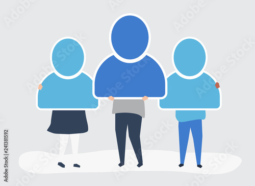 Character illustration of people holding user account icons