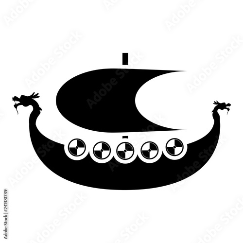 Viking drakkar Dracar sailboat Viking's ship Viking boat icon black color vector illustration flat style image