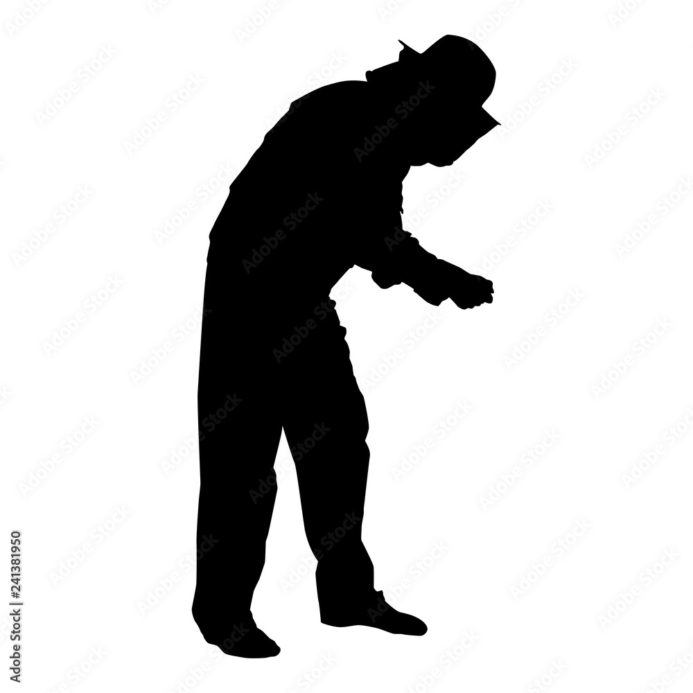 Beekeeper in protective outfit clothing with hat with grid of bee stings collects honey Beekeeper beemaster apiarist in apiary taking honey icon black color vector illustration flat style image Beekeeper in protective outfit clothing with hat with grid of bee stings collects honey Beekeeper beemaster apiarist in apiary taking honey icon black color vector illustration flat style image