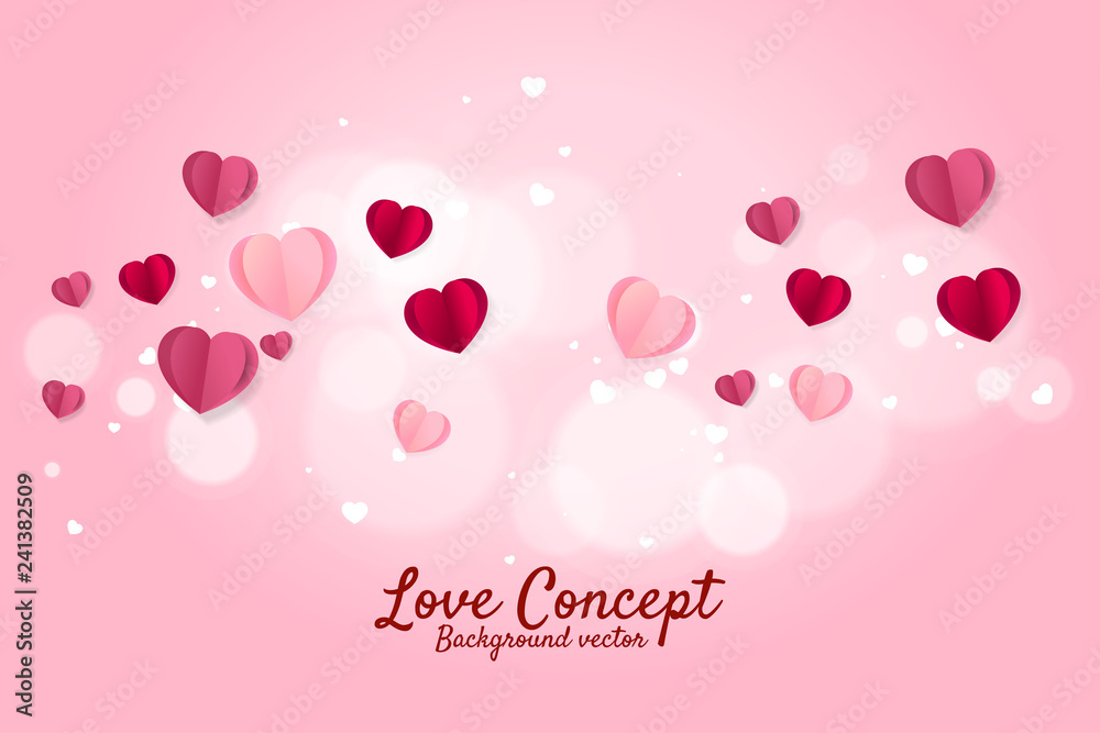 Heart paper art flying graphic background concept. valentine's day and love theme banner and poster