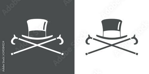 Icono plano con chistera y bastones cruzados en gris y blanco