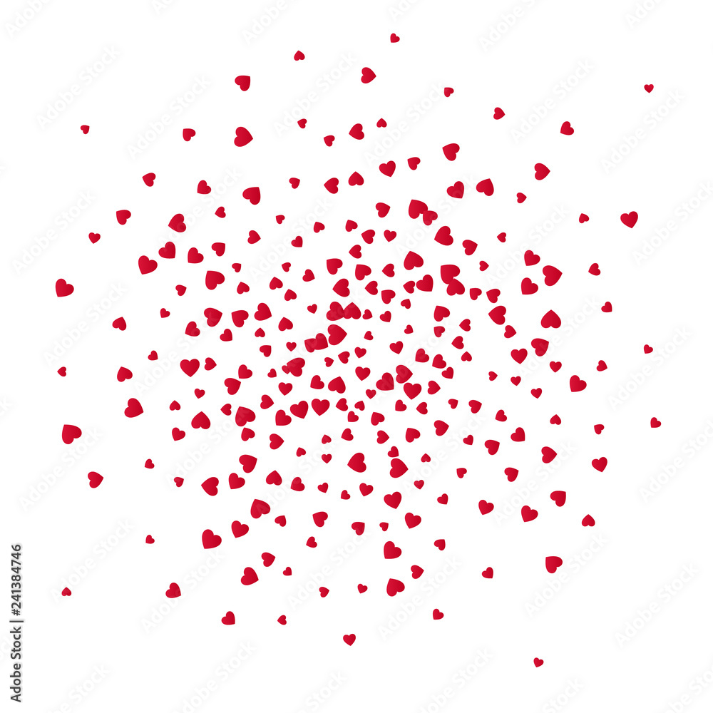 Red scatter paper hearts confetti. Vector illustration isolated on white background
