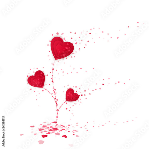 Red Heart flower symbol of love. Cute flower from red hearts. Valentines Day or Womens Day greeting card. Holiday decorative element. Vector illustration