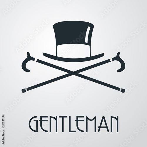Logotipo con texto GENTLEMAN con chistera y bastones cruzados en fondo gris