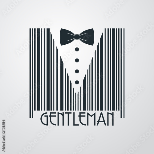 Logotipo con texto GENTLEMAN con código de barras con corbata de lazo en fondo gris