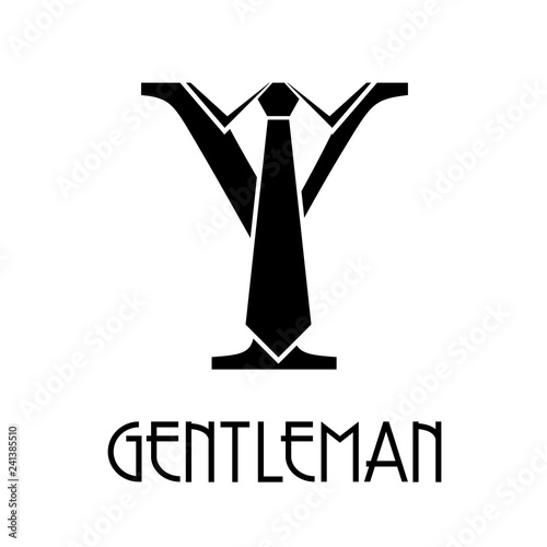 Logotipo con texto GENTLEMAN con letra Y con corbata en color negro