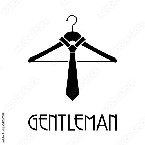 Logotipo con texto GENTLEMAN con percha con corbata en color negro