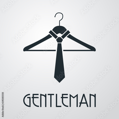 Logotipo con texto GENTLEMAN con percha con corbata sobre fondo gris