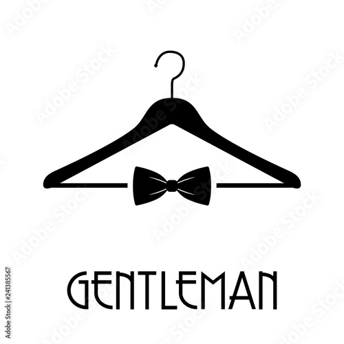 Logotipo con texto GENTLEMAN con percha y corbata de lazo en color negro